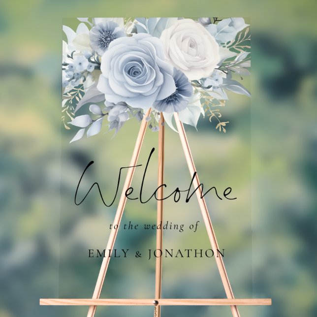 Flore Bleue Dusty Bienvenue Au Mariage (Neutre)