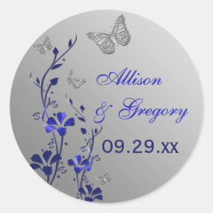 Flore bleue et argentée avec Sticker à papillons