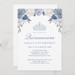 Flore bleue et blanche  Invitations de Quinceanera