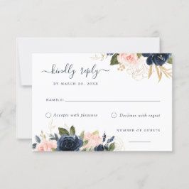 Flore Blush & Navy Elegant carte RSVP