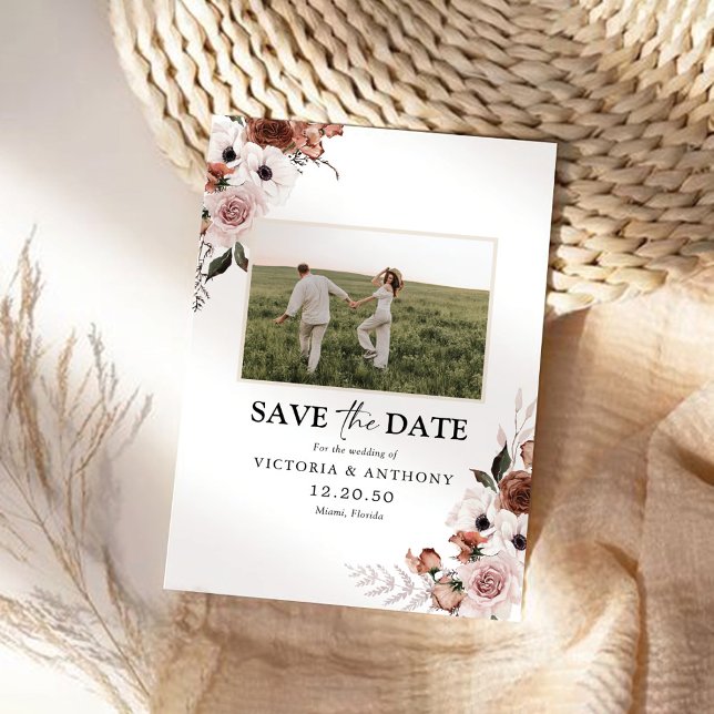 Flore de soie Économisez la date avec Carte photo (Créateur téléchargé)