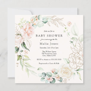 Flore floue et Baby shower verdoyant Invitation