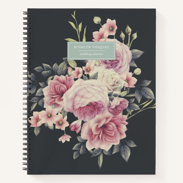Flore foncée élégante sur le journal personnalisé  (Devant)
