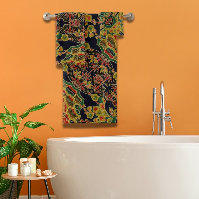 Flore japonaise de prune traditionnelle en feuille (Traditional Bamboo Leaf Japanese Plum Flower Bath Towel Set)