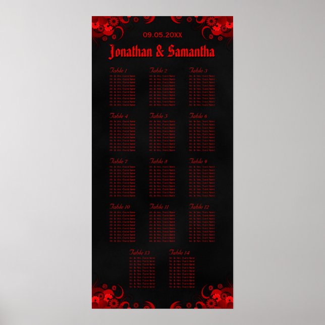 Flore noire et rouge 14 tables Mariages Tableau de (Devant)