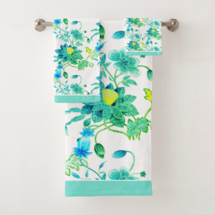 Flore orientale Bright Blues Jaune sur Blanc