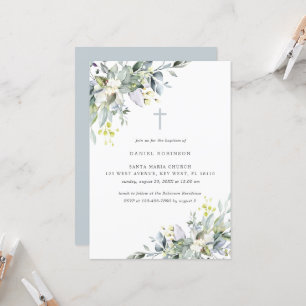 Flore poussiéreuse Baptême gris doux Invitation