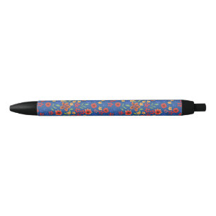 Flore rétro chic imprimé sur stylo bleu