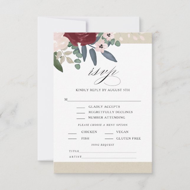 Flore romantique RSVP avec menu (Devant)