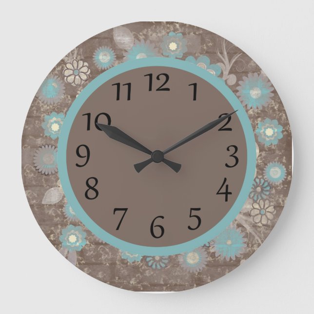 Flore turquoise et blanche sur horloge Brown mural (Recto)