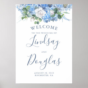 Flore vert Dusty Blue Mariage Affiche de bienvenue