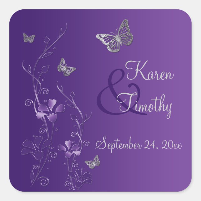 Flore violette et argentée avec Sticker à papillon (Devant)