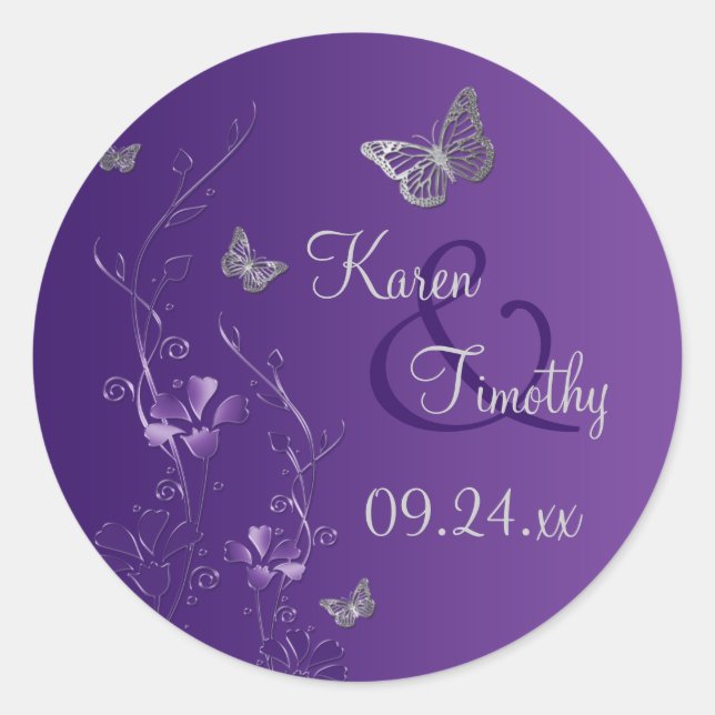 Flore violette et argentée avec Sticker à papillon (Devant)