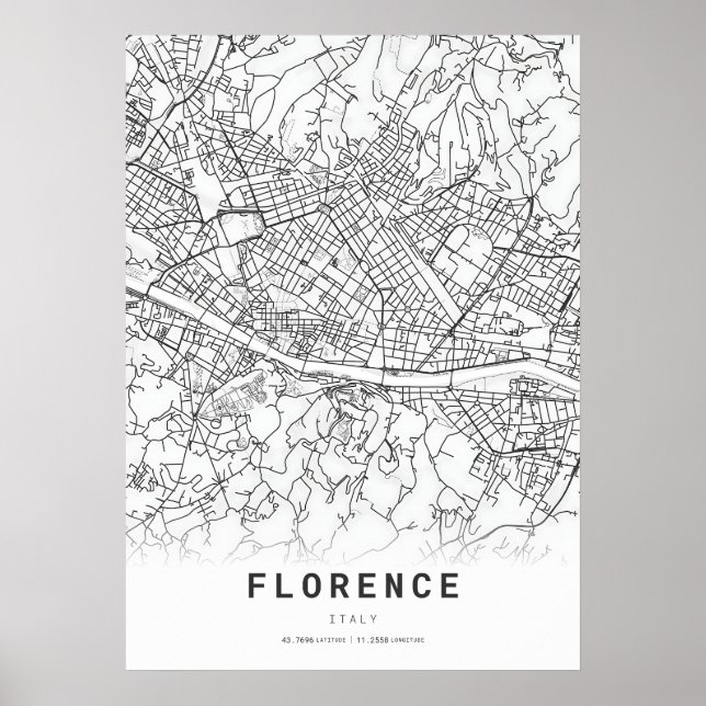 Florence City Kartographie Karte Poster (Vorne)