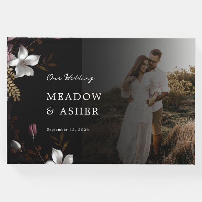 Florence Dark Floral and Photo Wedding Gästebuch (Vorderseite)