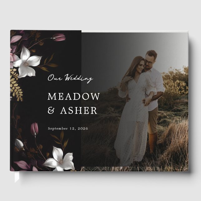 Florence Dark Floral and Photo Wedding Gästebuch (Vorderseite)