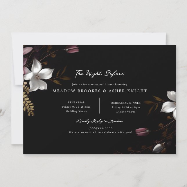 Florence Dark Floral Wedding Probe Einladung (Vorderseite)
