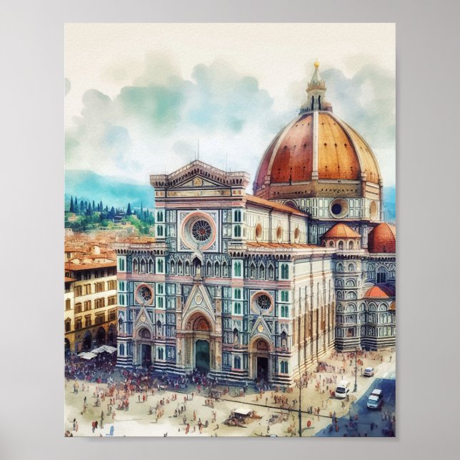 Florence Duomo Italien Wasserfarben Kunst, Dichtun Poster (Vorne)