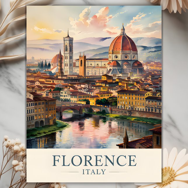 Florence Duomo Kathedrale Watercolor Reisen Postkarte (Florence Duomo Cathedral Colorful Watercolor Travel Postcard)
