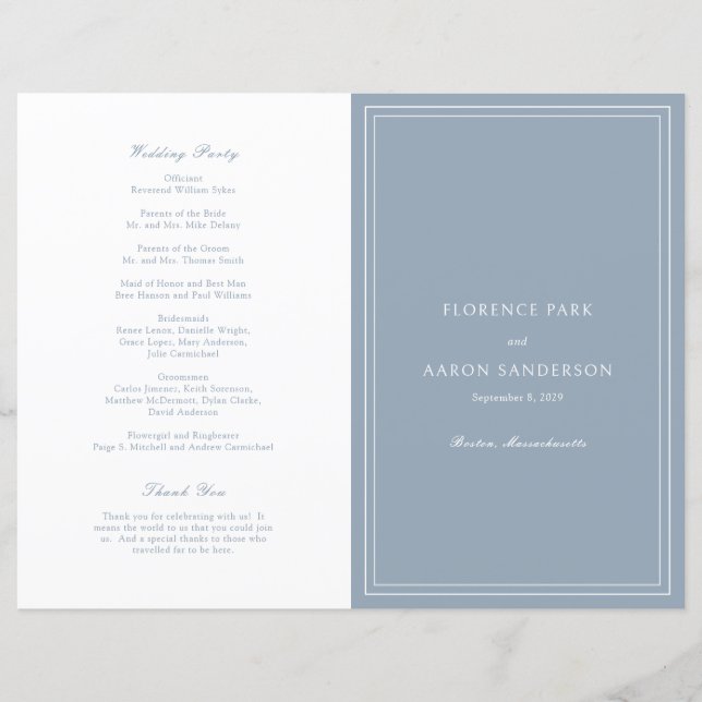 Florence Dusty Blue Elegant Wedding Program (Vorderseite)