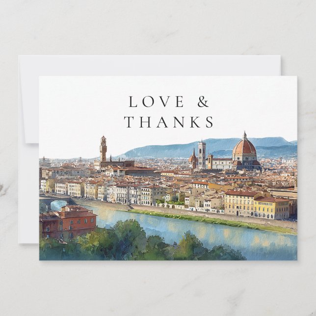 Florence Italy Watercolor Wedding Photo Dankeskarte (Vorderseite)