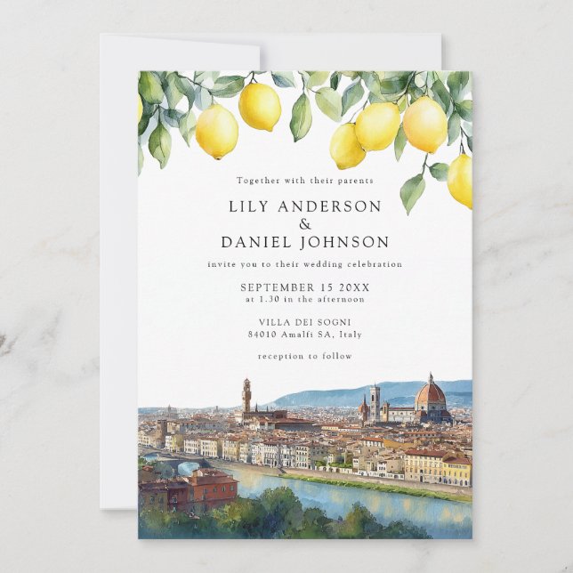 Florence Lemons Italian All In One Wedding Einladung (Vorderseite)