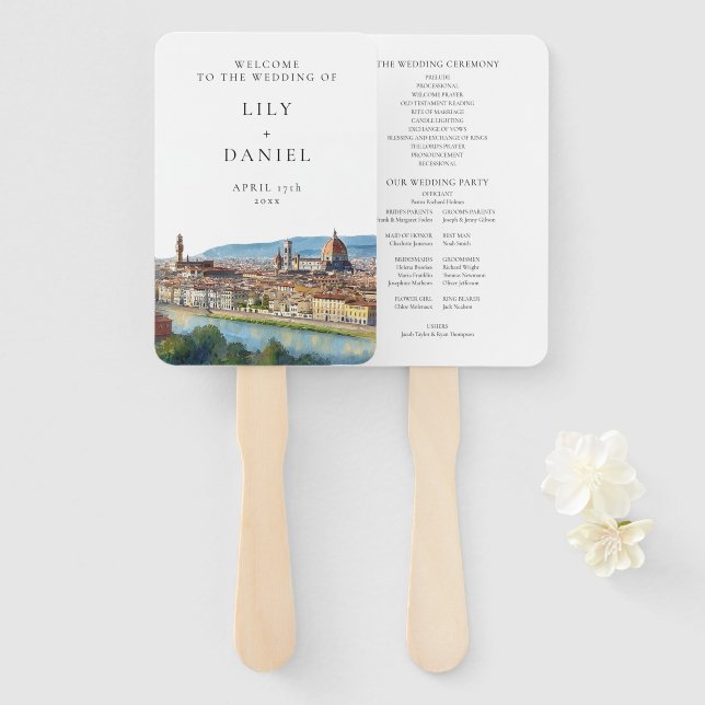 Florence Skyline Watercolor Wedding Program Fächer (Vorne und Hinten)