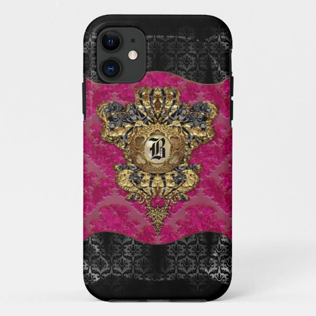 Florendyne Elegant Damask Monogram Case-Mate iPhone Hülle (Rückseite)
