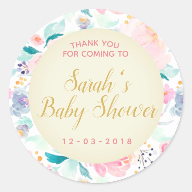Florenrosa und goldene Babydusche Runder Aufkleber (Vorderseite)