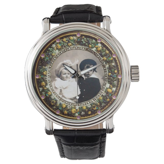 FLORENTINE BROWN FLORAL CROWN FOTO TEMPLATE ARMBANDUHR (Vorderseite)