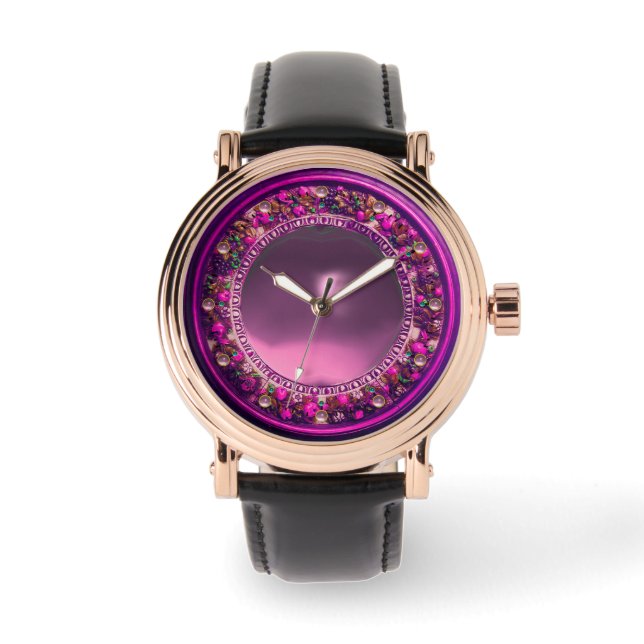 FLORENTINE FUCHSIA LILA BLUMENKRONE, PINKGEM ARMBANDUHR (Vorderseite)