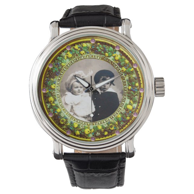 FLORENTINE GREEN FLORAL CROWN FOTO TEMPLATE ARMBANDUHR (Vorderseite)