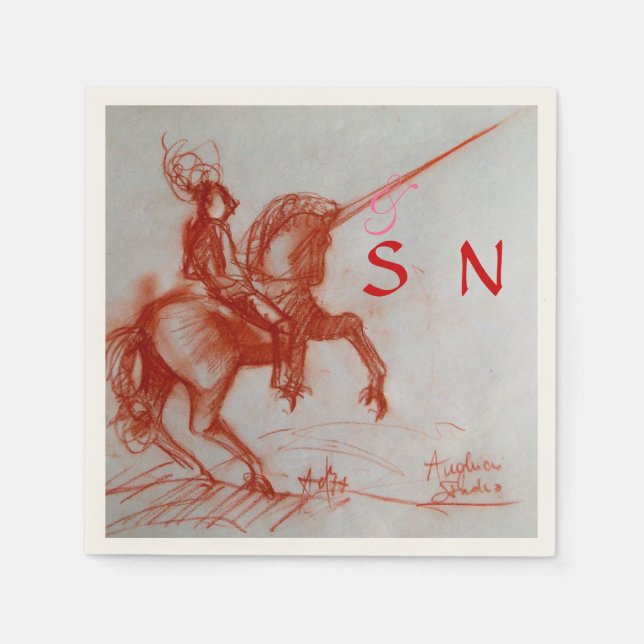 FLORENTINE KNIGHT AUF HORSEBACK-Monogramm Serviette (Vorderseite)