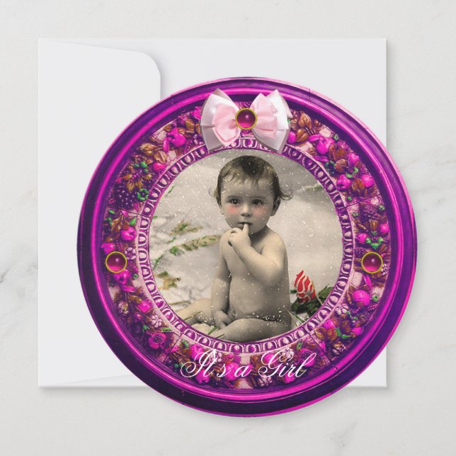 FLORENTINE OBST PINK RIBBON BABY MÄDCHEN DUSCHE EINLADUNG (Vorderseite)
