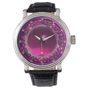 FLORENTINE PINK FLORAL CROWN, FUCHSIA LILA GEM ARMBANDUHR