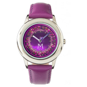 FLORENTINE PINK FLORAL CROWN LILA GEM MONOGRAM ARMBANDUHR