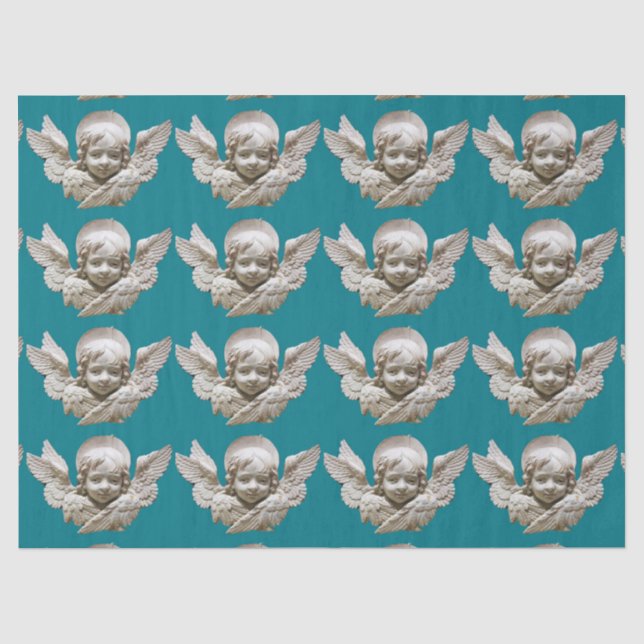 FLORENTINE RENAISSANCE ANGEL Aquamarin Blue Christ Seidenpapier (Vorderseite)