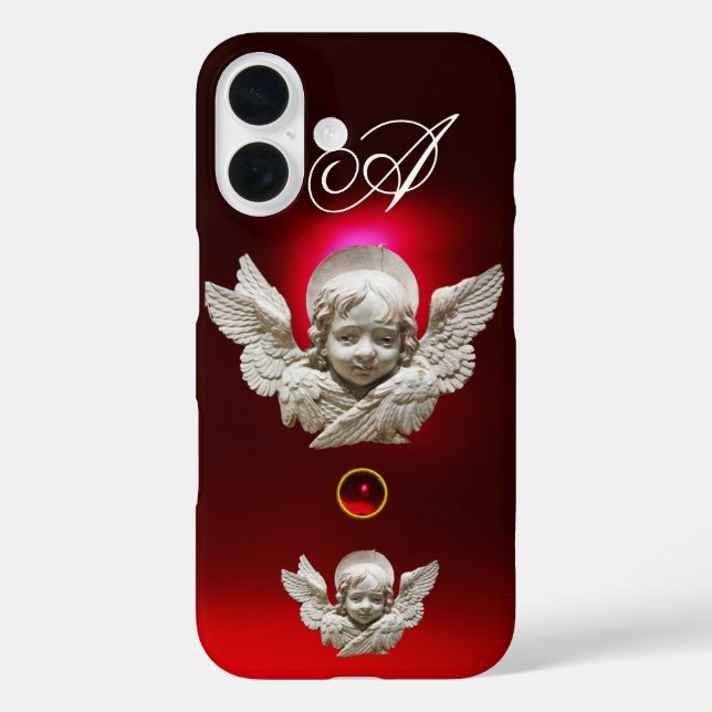 FLORENTINE RENAISSANCE ANGEL Red Ruby Monogramm iPhone 16 Hülle (Rückseite)