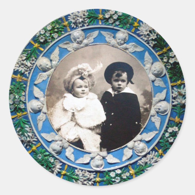 FLORENTINE RENAISSANCE ANGELLE BLAUE FOTOVORLAGE RUNDER AUFKLEBER (Vorderseite)