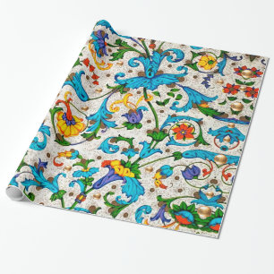 FLORENTINE RENAISSANCE BLAUE WIRBEL, BLUME GESCHENKPAPIER