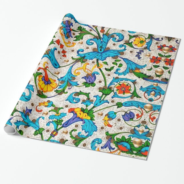FLORENTINE RENAISSANCE BLAUE WIRBEL, BLUME GESCHENKPAPIER (Ungerollt)