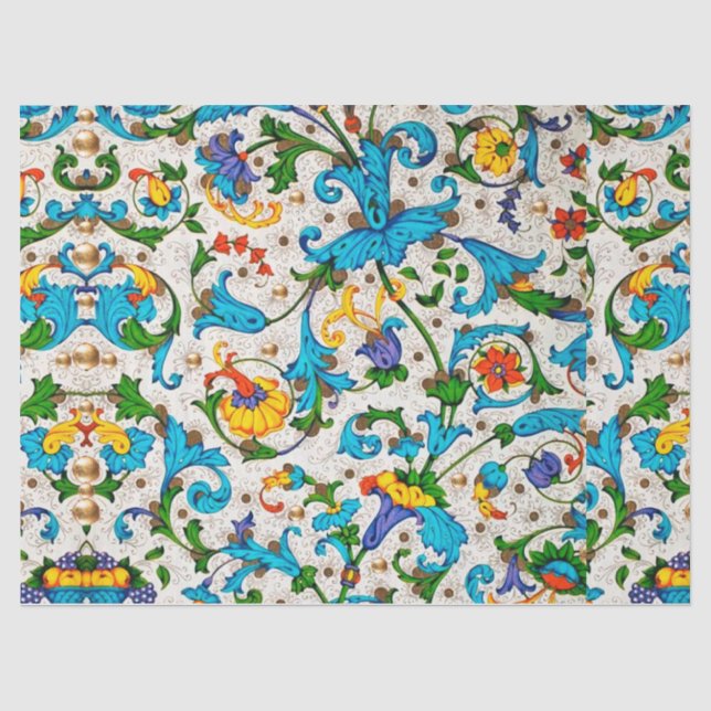 FLORENTINE RENAISSANCE BLAUE WIRBEL, BLUME SEIDENPAPIER (Vorderseite)