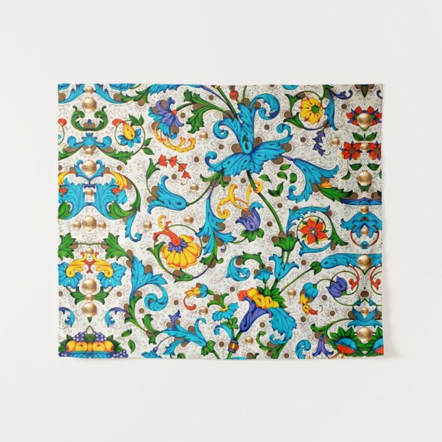 FLORENTINE RENAISSANCE BLAUE WIRBEL, BLUME WANDTEPPICH (Vorderseite (Horizontal))