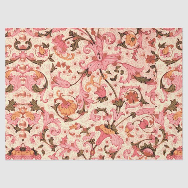 FLORENTINE RENAISSANCE PINK FLORALLE WIRBEL, BLUME SEIDENPAPIER (Vorderseite)