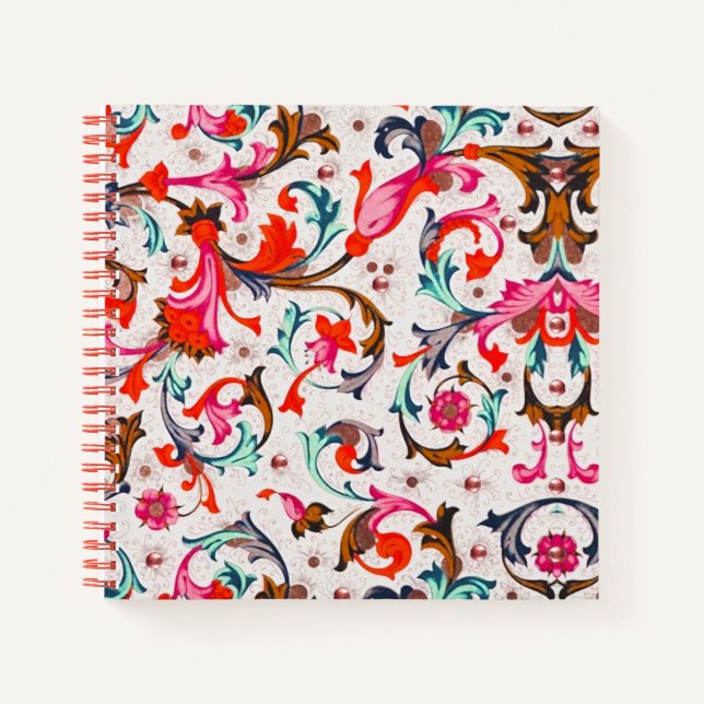 FLORENTINE RENAISSANCE RED FLORAL WIRBEL, BLUME NOTIZBUCH (Vorderseite)