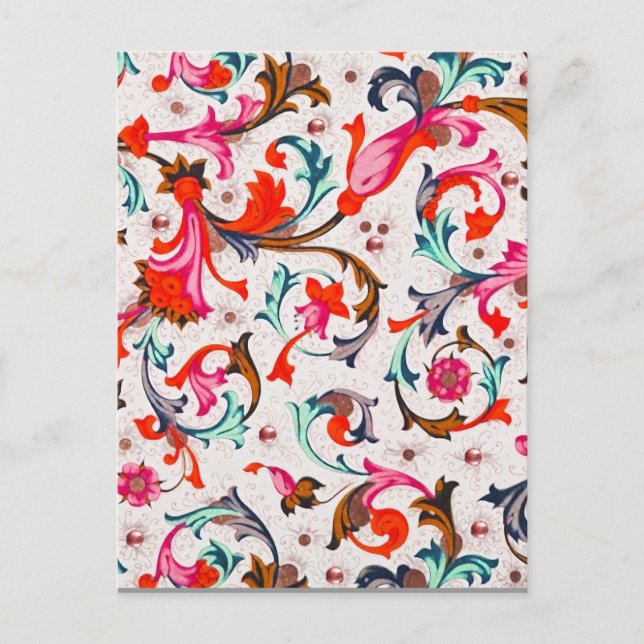 FLORENTINE RENAISSANCE RED FLORAL WIRBEL, BLUME POSTKARTE (Vorderseite)