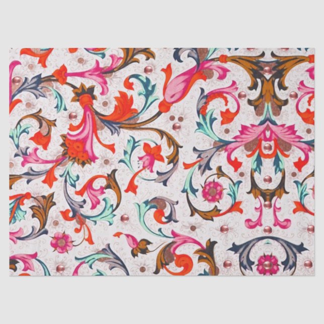 FLORENTINE RENAISSANCE RED FLORAL WIRBEL, BLUME SEIDENPAPIER (Vorderseite)