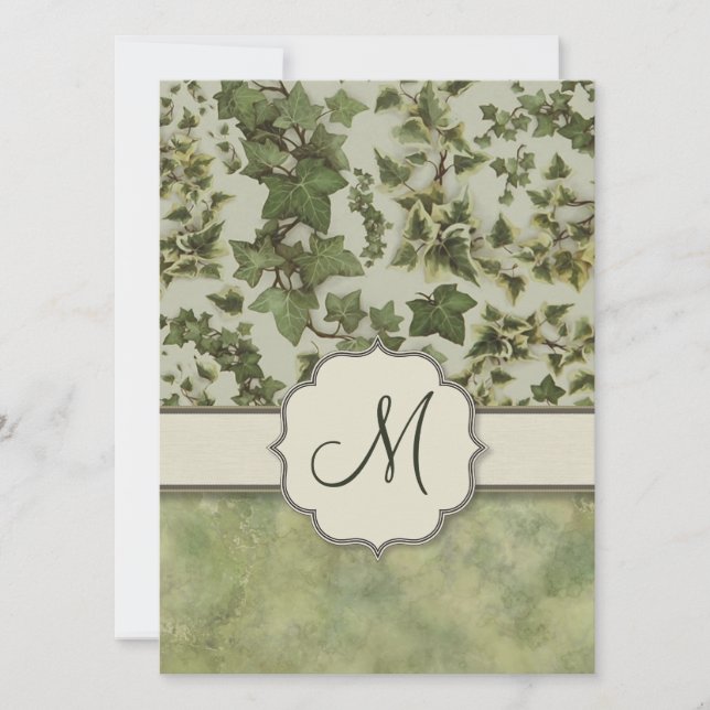Florentine Watercolor Ivy mit Monogram Einladung (Vorderseite)