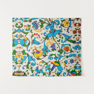 FLORENTINISCHE RENAISSANCE BLAUE BLUMENRANKEN,BLUM WANDTEPPICH