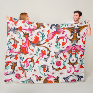 FLORENTINISCHE RENAISSANCE ROTE BLUMEN SWIRL, BLUM FLEECEDECKE